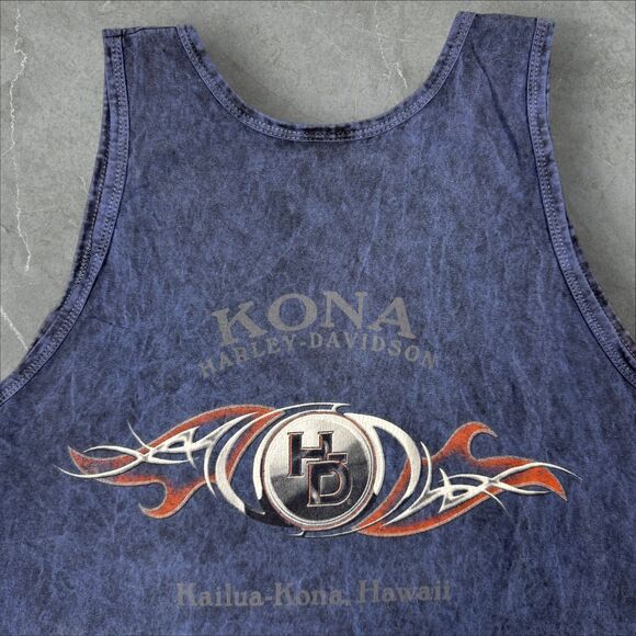 Vintage Kona, Hawaii Harley Davidson Y2K Acid Washed Tank Tribal Design ~ Large - Picture 4 of 6